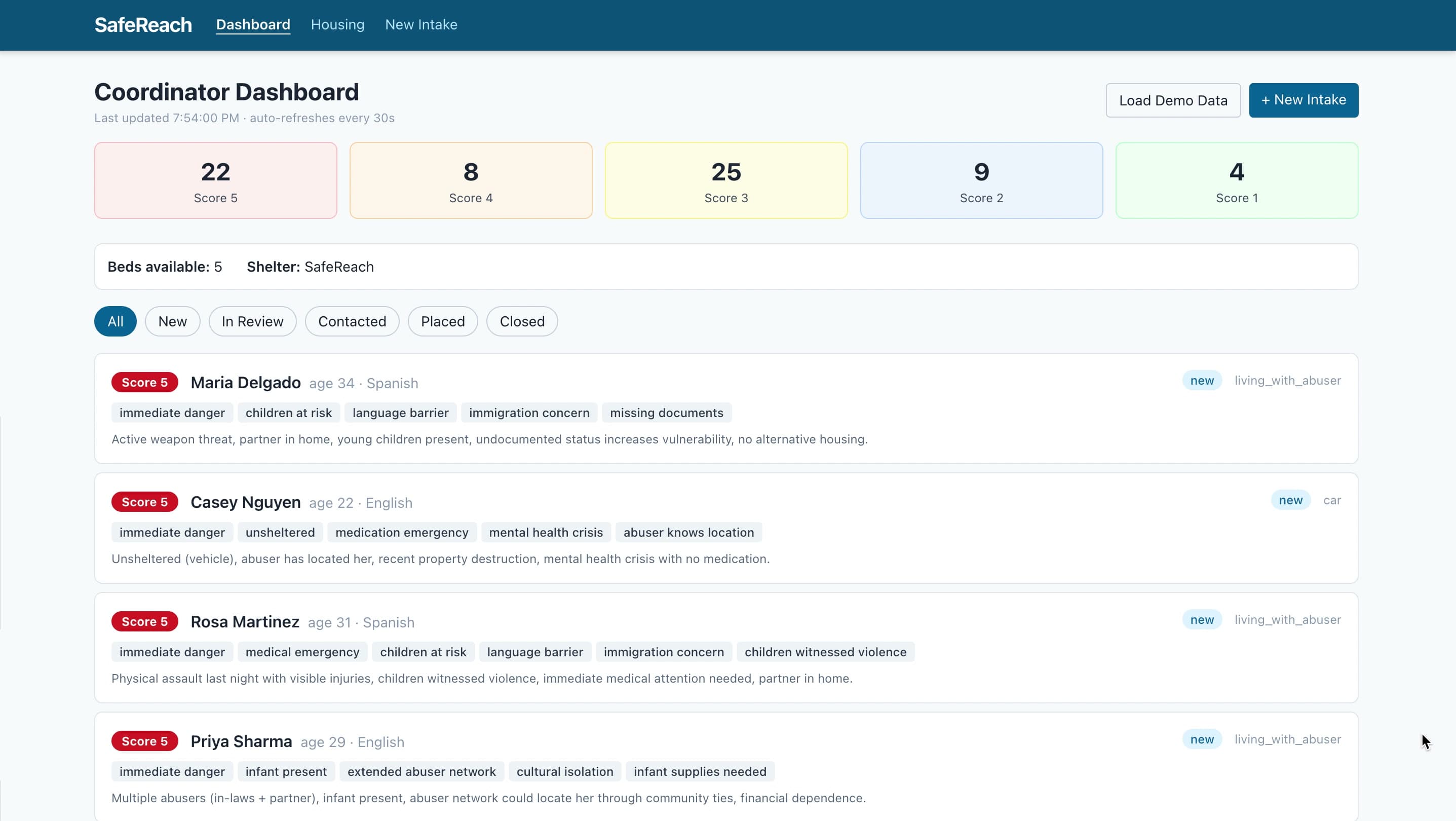 Shelter intake automation screenshot